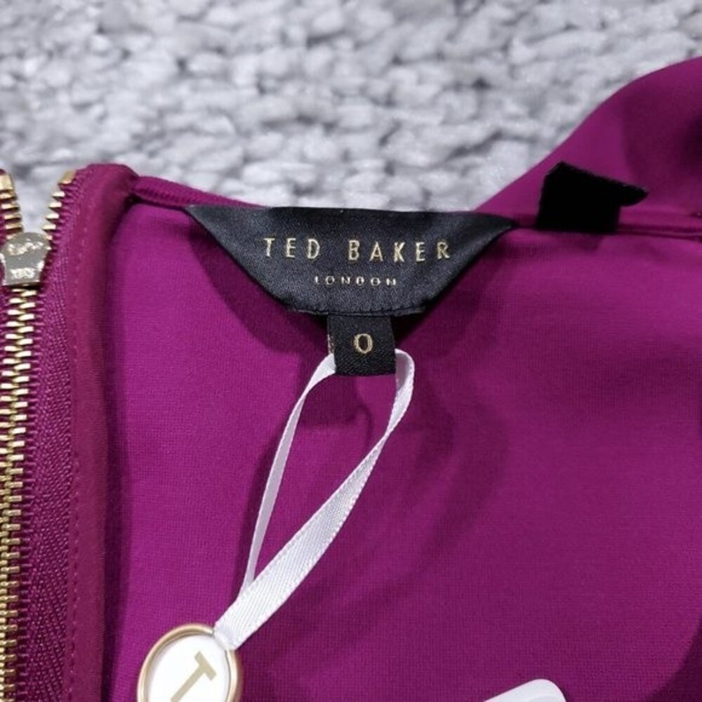 Ted Baker Frill Detail Bardot Top Ruffle Purple NWT Ted Size 0 US Women's 2 - Picture 8 of 10